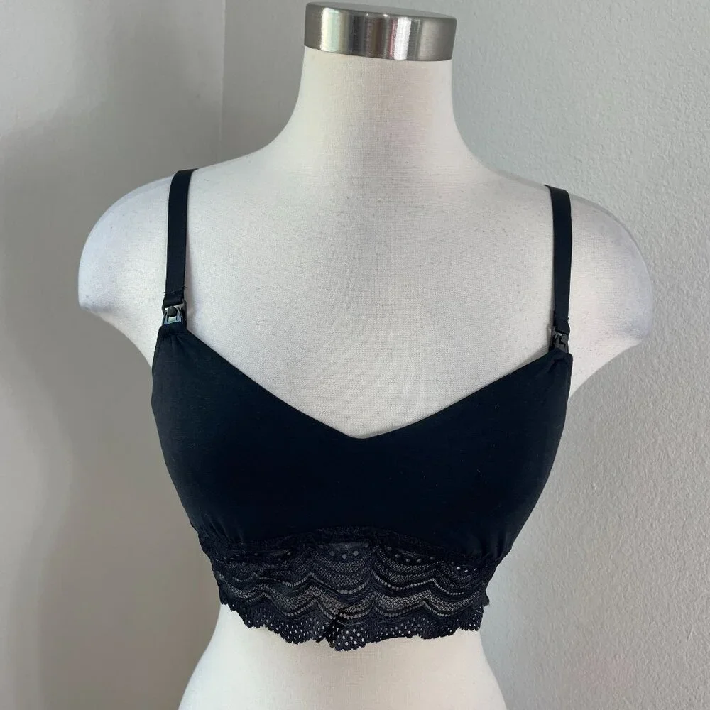 NEW Cosabella Womens Medium Evolution Modal Nursing Bra‎ Black Lace Trim